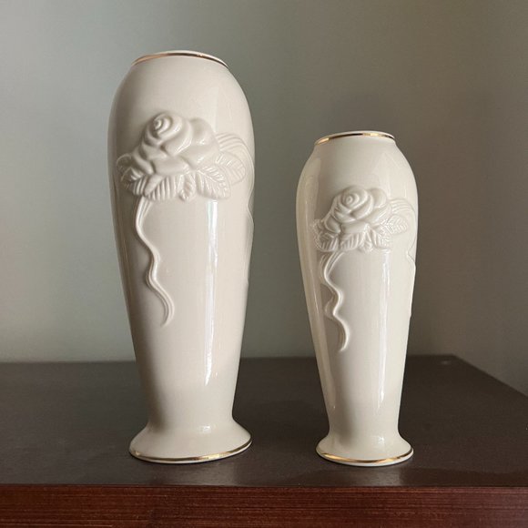 LENOX "Rose Blossom" Bud Vases Ivory & Gold - Picture 1 of 3